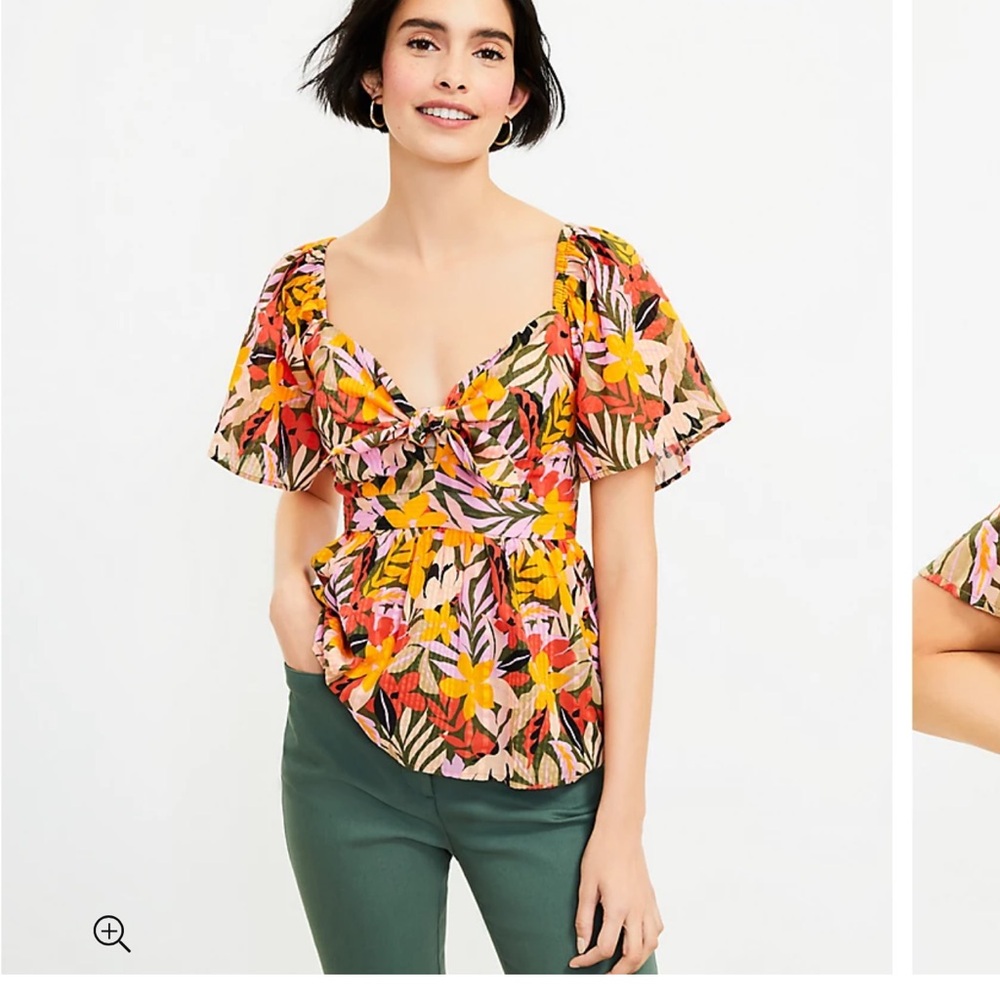 Loft Tropical Flutter Tie Neck Top
